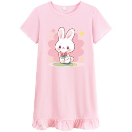 DHASIUE Little Girls Princess Nightgrown Toddler Summer Pyjamas Kids Short Sleeve Pyjamas Dresses 3-10 Years, Rabbit