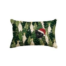 AVOIN colorlife Christmas Trees Stars Black Cat Throw Pillow Cover, 12 x 20 Inch Snowflake Seasonal Winter Holiday Green Cushion Case Decoration for Sofa Couch
