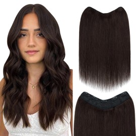 S-noilite Brown Real Human Hair One Piece Clip in Hair Extensions 3/4 Full Head Clip on Remy Hair Extensions for Women Silky Straight V Shaped Weft Invisible Clip in Hair Extensions(12",Dark Brown)