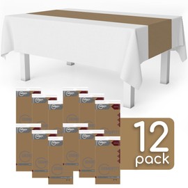 Gold 12 Pack Premium Disposable Plastic Table Runner 14 x 108 Inch. Table Runner for Dinner Parties & Events by Grandipity
