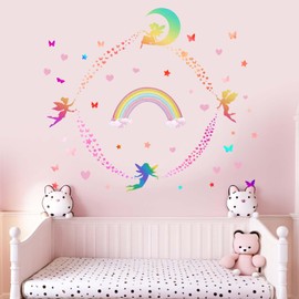 Fairy Wall Stickers for Girls Room: Peel and Stick Gradient Pastel Star Love Heart Butterfly Rainbow Wall Decals for Baby Nursery Bedroom Toddler Room - Kids Supplies Ages 1-12 Year Wall Decor