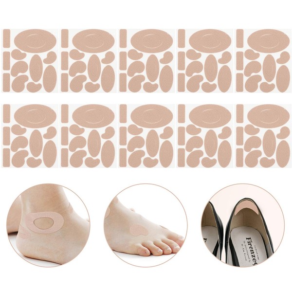 Moleskin Tape Flannel Adhesive Pads Heel Stickers Blister Prevention Pads Anti-wear Heel Pads for Feet Fabric Padding, 11 Shapes (110 Pieces)
