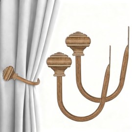 USFOOK - Paquete de 2 soportes de cortina de madera, alzapaños decorativos para cortinas (2 paquetes/1 par), ganchos para cortinas con remates cuadrados (3.5 pulgadas de largo x 5.3 pulgadas de ancho)