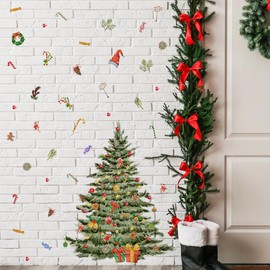 Runtoo Christmas Tree Wall Decals Ornaments Merry Christmas Santa Xmas Window Clings Removable DIY Wall Art Holiday Glass Window Sticker Bedroom Door Decor