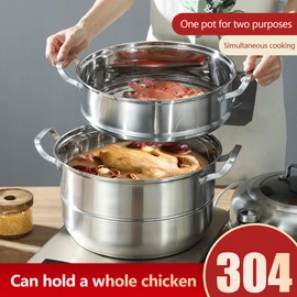 GDNTMU Steam Canner, Food Steamer Pot, 304 Stainless Steel Steamer Stackable Steam Cooker 32cm Steamer Stainless Steel 5-Layer Large Capacity Cookware with Flexible Lid