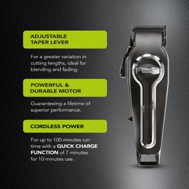 Wahl Elite Pro Cordless Hair Clipper, Men's Cordless Hair Clippers, Hair Clippers for Men, DIY Haircuts, Home Hair Cutting, Men’s Head Shaver, Buzz Cut, Fading, Secure Fit Premium Cutting Combs, Black
