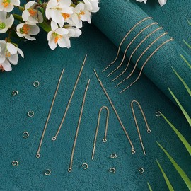 UNICRAFTALE Pack of 16 Genuine 18 Carat Gold-Plated Brass Ear Threads with 16 Pieces Open Jump Rings Teardrop Dangle Long Chains Ear Threads for Earrings Jewellery Earring Making 82 mm Long