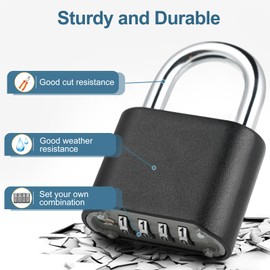 DELSWIN Heavy-Duty Combination Padlock Locker Lock - 4 Digit Combination Lock with Hardened Steel Shackle, Weatherproof Combo Lock for Outdoor, School Gym Locker, Fence, Shed, Gate, Trailer (4 Pack)