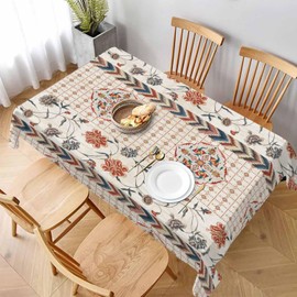 LoLo UoUo Mexican Floral Rectangle Tablecloth 60x84 Inch Outdoor Tribal Ethnic Geometric Flowers Line Table Cloths Decorations for Kitchen Home Dinner Party Wedding Picnic