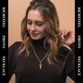 Richsteel Stainless Steel Egyptian Cross Necklace for Men Boys Religious Amulet Horus Eye Chain Ankh Jewellery for Birthday Father's Day, Stainless Steel, No Gemstone