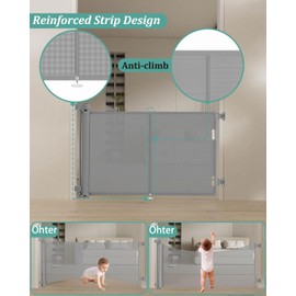 Miumoon 59 inch Retractable Baby Gates 42 inch Tall, Retractable Gate with Reinforced Strip Design to Prevent Crawling Through, 5 FT Retractable Dog Gate for Stairs, Doorways, Hallways, Indoor/Outdoor