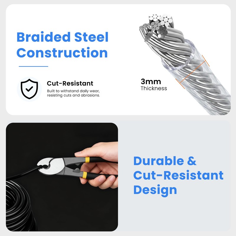 1/8" (3mm) Travel Security Cable Lock, 7×7 Braided Steel Wire