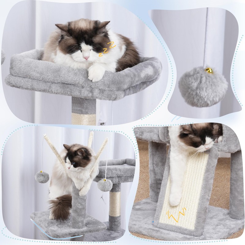 Hey-brother Cat Tree Tower, Scratching Posts with Removable Toys, Cozy