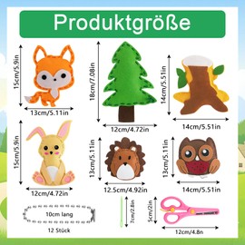 Deepton Children's Sewing Kit, 12 Pieces DIY Felt Sewing Animals from 6 Years, Sewing Children, Forest Animals Sewing with Accessories, Craft Sets for Children, Creative Craft Set for Beginners, Boys
