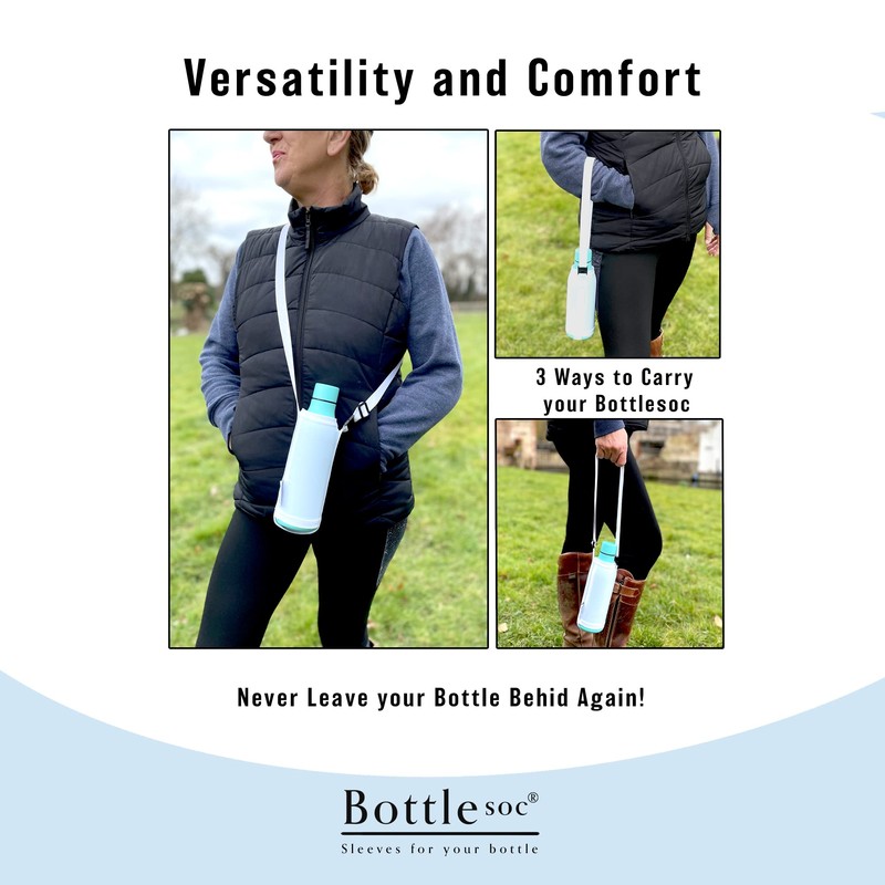 Bottlesoc Water Bottle Carrier with Shoulder Strap | White Design