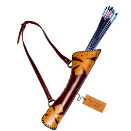 Brown Leather Traditional Leather Archery Quiver Arrow Holder Waist/Hip Hanging Shoulder Bag Shooting Hunting Shoulder Strap Adjustable Waist Bag