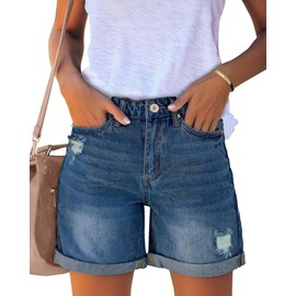 Vetinee Women's Jeans Shorts Ripped High Waist Summer Baggy Shorts, Blue after dusk