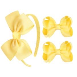 Girls’ Bow Headband & Hair Clips Set – Soft, Stylish & Comfortable-Yellow