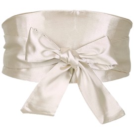 Elerevyo Women Satin Obi Belt, Self Tie Wrap Wide Waistband Belt for Dress Bridal Sash Champagne 58-78cm/22.83-41.73"