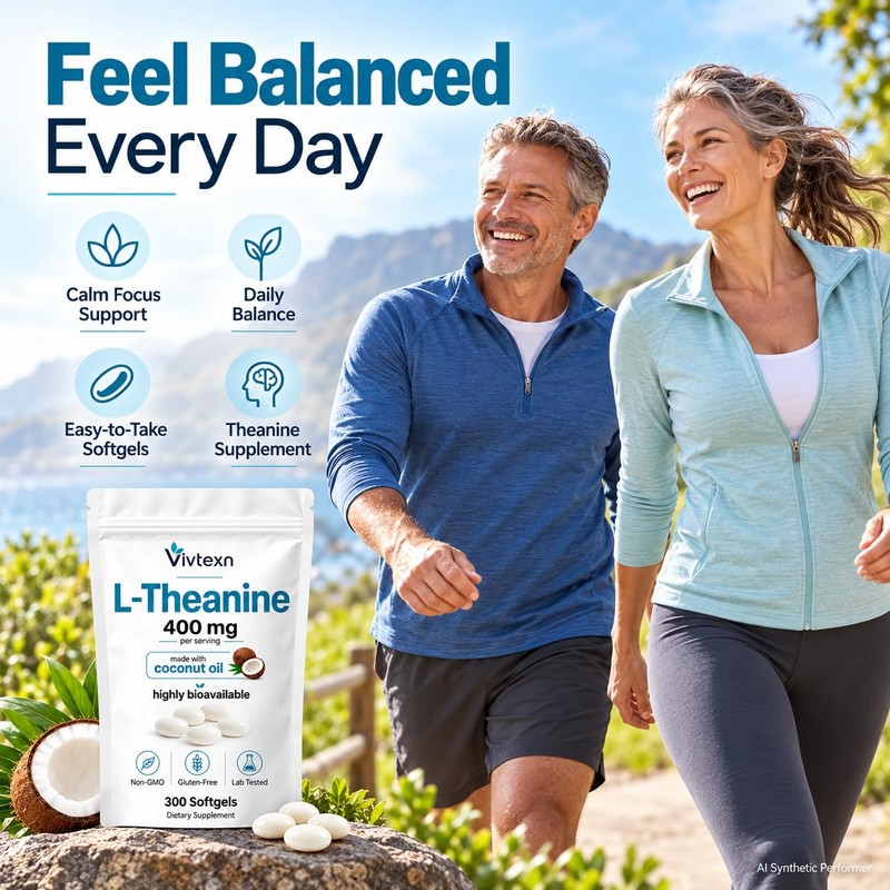 L-Theanine 400mg Supplement, 300 Softgels, L Theanine Softgels for Calm