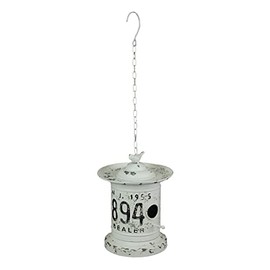 Antiqued White and Black Vintage License Plate Design Metal Hanging Birdhouse/Birdfeeder