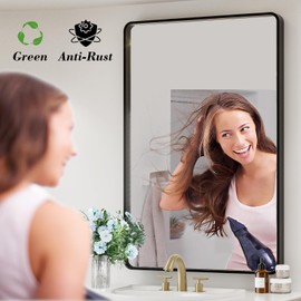 SURLUNKEYS Bathroom Mirror Black Frame - 30x22 Inch Rectangle Wall Mirror Shatterproof with Safe Rounded Corner