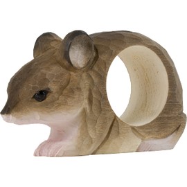 Wildlife Garden WG4567 Napkin Ring Mouse - Hand Carved Wooden Napkin Ring for Table Decoration
