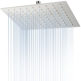 ILIKEPOW Rain Shower Head 8 inch Square Large Rainfall Overhead Fixed Shower Head, 304 Stainless Steel, Chrome