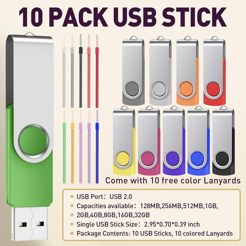 Pack of 10 USB Sticks 512 MB Memory Stick Foldable