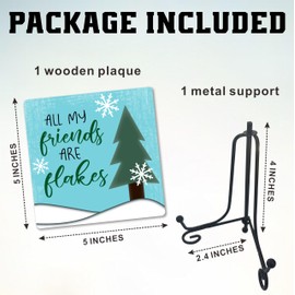 5x5" Snowflake Wood Plaque With Iron Frame, All My Friends Are Flakes, Winter Gift For Women, Men, Friends, Tray Decor, Home & Office Christmas Party Decoration & Favor - E07