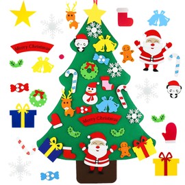 Felt Christmas Tree, 100 cm High Felt Christmas Tree Set with 23 Pieces Ornaments, DIY Felt Christmas Tree, Wall Decoration for Children, Christmas Gift (Style E)
