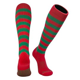 MK Socks Baseball Softball Candy Cane Stripes Christmas Knee high Socks - Red Green (L)