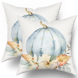 Fall Blue Pumpkin Pillow Covers 18x18 Set of 2 Watercolor Pumpkins Throw Pillows Autumn Themed Decorations Thanksgiving Decorative Pillowcase Cotton Square Cushion Cover for Couch Sofa Bed