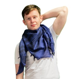 Retro Seventy2 Adult Shemagh Scarves Mens Arab Scarf Cotton Winter Womens Wrap Palestinian Desert Keffiyeh (Blue/Black)