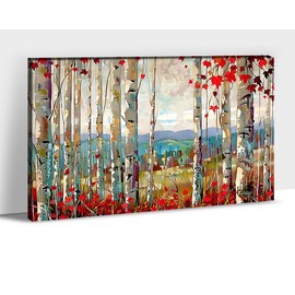 Large Canvas Wall Art for Living Room Bedroom Modern Wall Decor of Red Leaves White Birch Tree Forest Print Painting Artwork Wall Decoration Birch Trees Framed Artwork Easy to Hang for Home 28"x40"