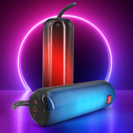Ykall Bluetooth Speaker with Light, Portable 20 W Music Box with 360° HD Stereo Sound, 24 Hours Playtime, IPX5 Waterproof, with FM Radio, AUX and TF Card Support (Black)