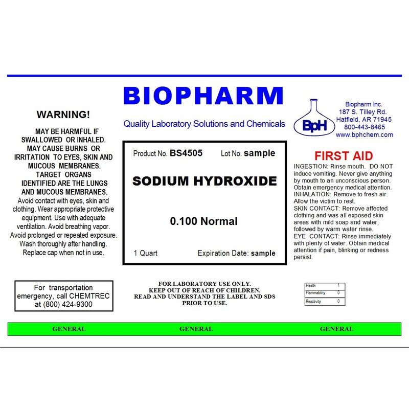 Sodium Hydroxide 0.100 Normal (950 mL)