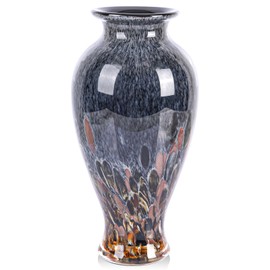 11.8" Tall Amber Blue Glass Vase Beautiful Hand Blown Glass Vase Modern Art Home Decor, Wide Mouth Colorful Vases for Mantle Dining Table Centerpiece, Entryway Living Room Wedding Decoration