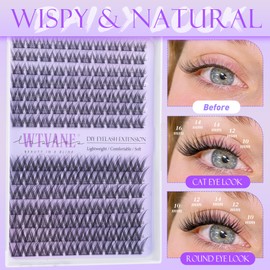 Natural Lash Extension Kit Wispy lash Clusters Kit 10-16mm Eyelash Clusters Extension Kit C Curl Individual Lashes Kit with Lash Bond and Seal Lash Tweezers for False Eyelashes Extension Kit by Wtvane