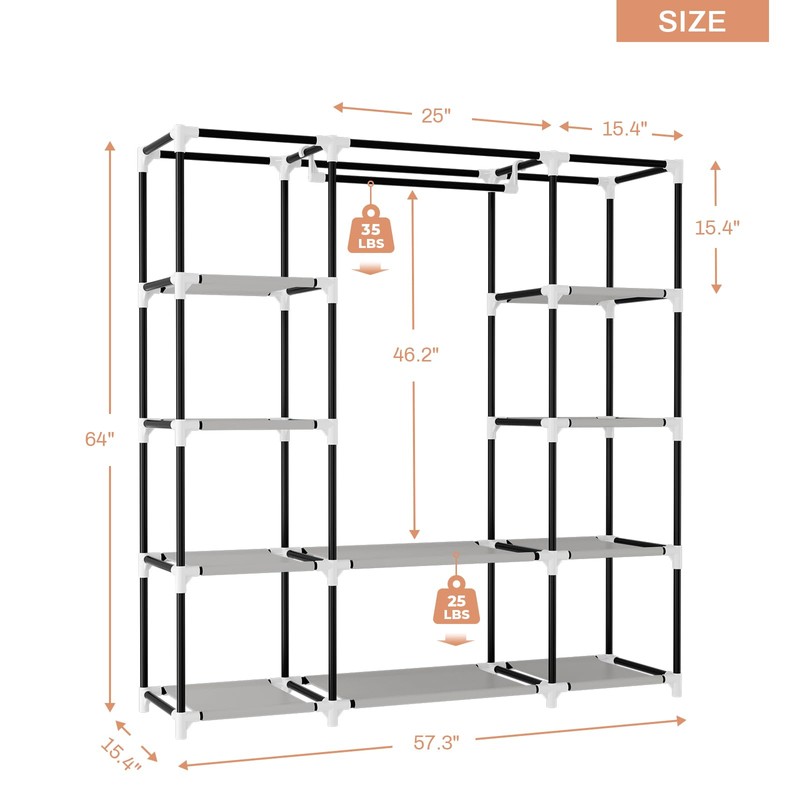 VTRIN Portable Closet Wardrobe for Hanging Clothes 57.3 Inch Large