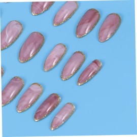 FOMIYES 24pcs Pink -trimmed Pointed Nails Set Diy Short Artificial Nail Tips for Women Girls Easy Application for Creative Art