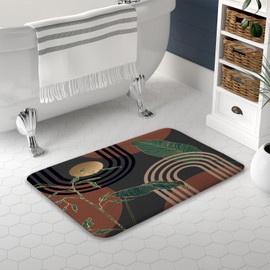 Boho Mid Century Bath Rug Mat, Brown Abstract Minimalistic Flannel Non Slip Floor Mat, Absorbent Quick Dry Bathroom Decor Bathtub Carpet 17x29 inch for Kitchen Bedroom Indoor