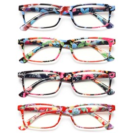 YTDBNS Reading Glasses for Women with Pattern Print 4 Pack Computer Blue Light Blocking Glasses Fashion Ladies Readers with Spring Hinge, 4.0