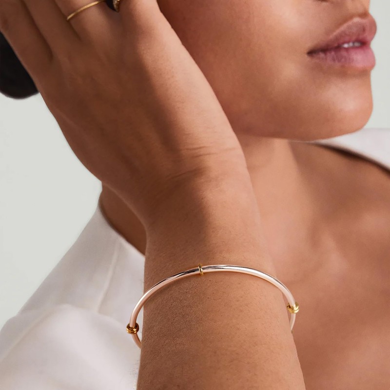 NOKMIT Two-Tone Stackable Bangle for Women High Polished Thin Interlocking