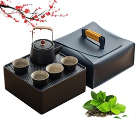 Japanese Tea Set,6pcs Chinese Tea Sets, Porcelain Chinese Gongfu Tea Set,Portable All in One Gift Bag for Travel,Home,Gifting,Outdoor and Office