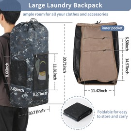 VOOWO College Laundry Bag, Large Laundry Backpack, College Dorm Room Essentials For Guys Girls, Dorm Laundry Bag Backpack With Shoulder Straps, Dirty Clothes Travel Laundry Bag (Dark Camouflage)