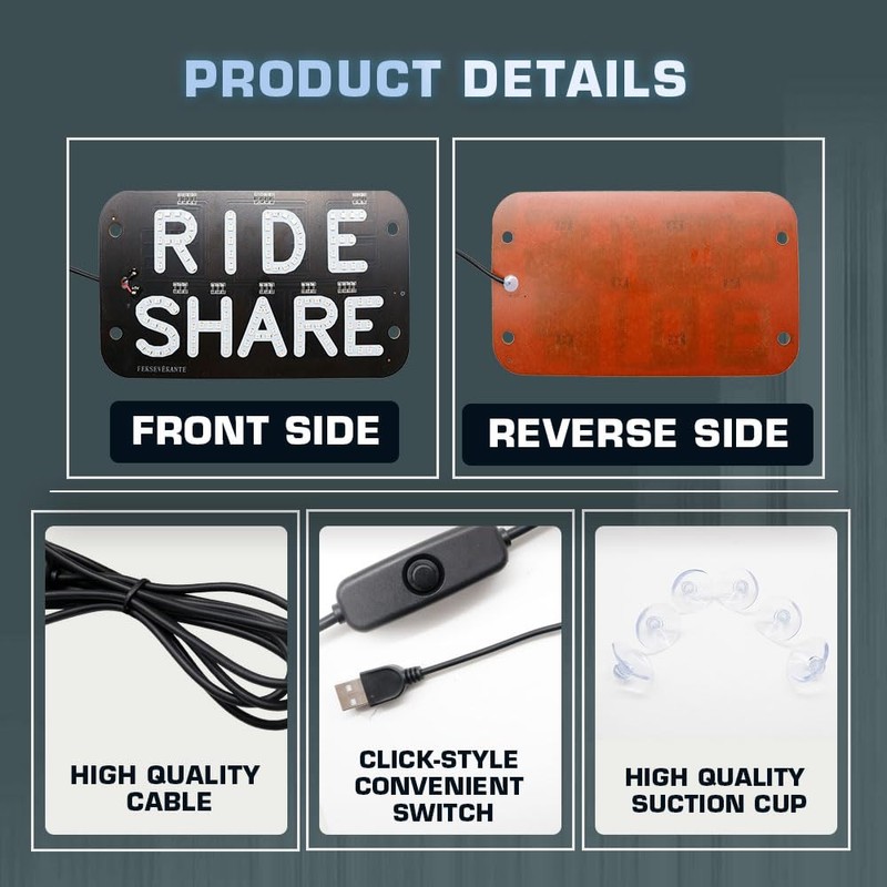 YSY LED Car Window Accessory Sign RIDESHARE for Ride Share