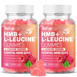 2 Pack HMB and L-Leucine Gummies, 3000mg HMB and Leucine Amino Acid for Muscle Growth, Muscle Mass, Muscle Relief and Fast Workout Recovery, for Men & Women, Sugar-Free, Raspberry Flavor, 120 Count