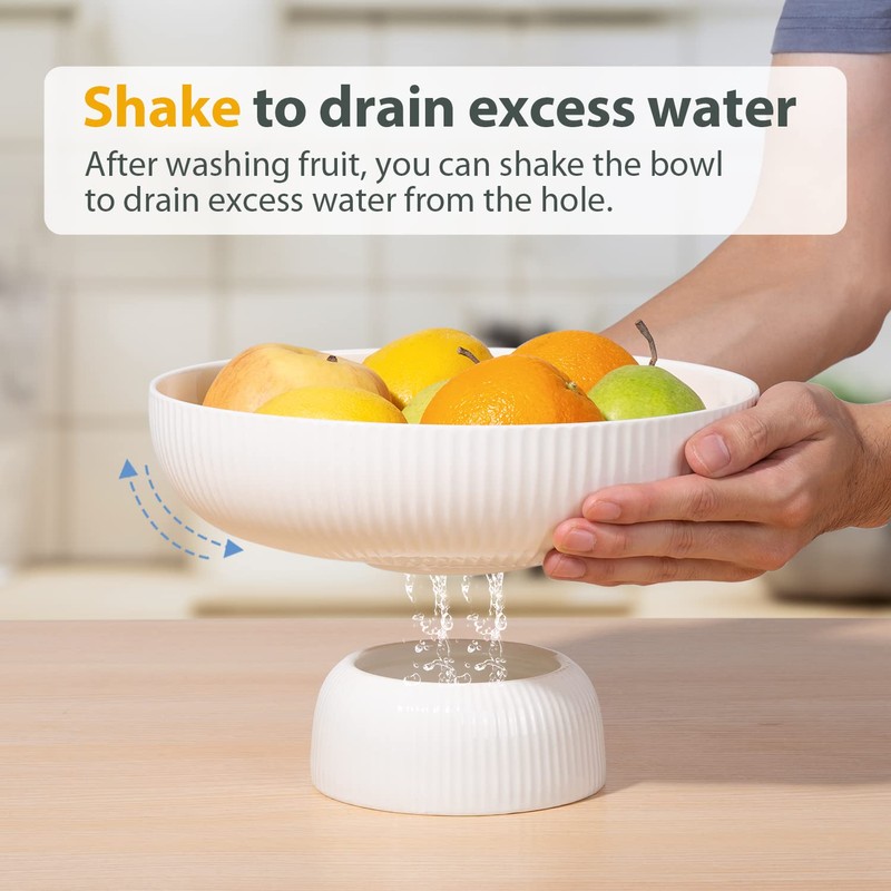 Magclay Ceramic Fruit Bowl with Draining Holes, 10" Large Fruit