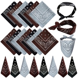 TFengfly 24 Pack Paisley Bandanas Bulk Unisex Cowboy Bandanas Head Scarf Necktie Face Cover (Black,Coffe,Gray)